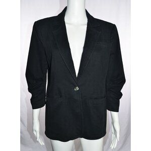 Cinq A Sept 5 A 7 Khloe Cotton One Button 3/4 Ruched Sleeves Blazer Black Size 8